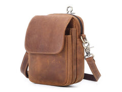 BROWN LEATHER MENS Belt Pouch Belt Bag Waist Bag Mini Side Bag Phone Bag For Men - imessengerbags