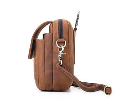 BROWN LEATHER MENS Belt Pouch Belt Bag Waist Bag Mini Side Bag Phone Bag For Men - imessengerbags