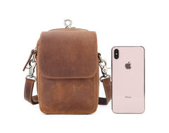 BROWN LEATHER MENS Belt Pouch Belt Bag Waist Bag Mini Side Bag Phone Bag For Men - imessengerbags