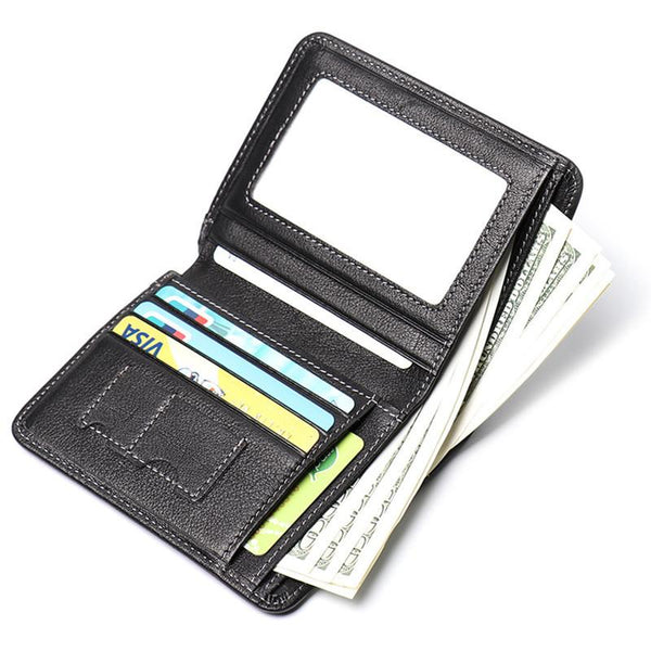 Simple Black Leather Men's Bifold Small Wallet Front Pocket billfold Wallet For Men - imessengerbags