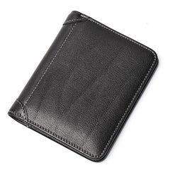 Simple Black Leather Men's Bifold Small Wallet Front Pocket billfold Wallet For Men - imessengerbags