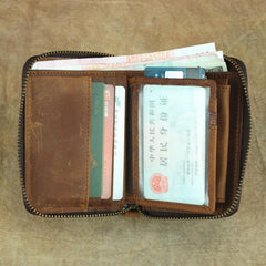 Vintage Bifold Leather Men's Zipper Small Wallet billfold Zipper Wallet For Men - imessengerbags
