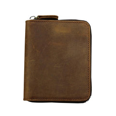 Vintage Bifold Leather Men's Zipper Small Wallet billfold Zipper Wallet For Men - imessengerbags