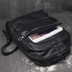 Cool Black Leather Mens Backpacks 15inch Laptop Backpacks School Backpack for Men - imessengerbags