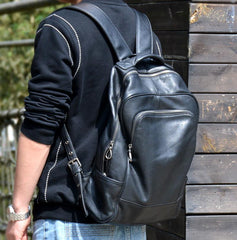Cool Black Leather Mens Backpacks 15inch Laptop Backpacks School Backpack for Men