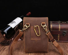 Brown Leather Small Belt Pouch Belt Bag Small Shoulder Bag Side Bag For Men