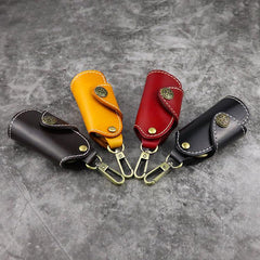 Cool Black Leather Men's Key Wallet Car Key Red Holder Key Holder For Men - imessengerbags