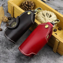 Cool Black Leather Men's Key Wallet Car Key Red Holder Key Holder For Men - imessengerbags