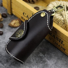 Cool Black Leather Men's Key Wallet Car Key Red Holder Key Holder For Men - imessengerbags