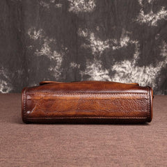 Vintage Brown Leather Men's Small Vertical Messenger Bag Side Bag Courier Bag For Men - imessengerbags