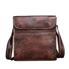 Vintage Brown Leather Men's Small Vertical Messenger Bag Side Bag Courier Bag For Men - imessengerbags