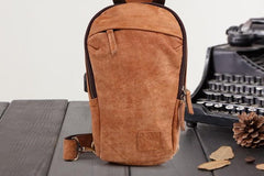 Cool Brown Mens Leather One Shoulder Backpack Chest Bag Sling Bag For Men