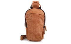 Cool Brown Mens Leather One Shoulder Backpack Chest Bag Sling Bag For Men