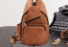 Cool Camel Leather Chest Bag Sling Bag Sling Crossbody Bags For Men - imessengerbags