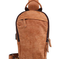 Cool Brown Mens Leather One Shoulder Backpack Chest Bag Sling Bag For Men