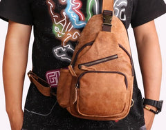 Cool Camel Leather Chest Bag Sling Bag Sling Crossbody Bags For Men - imessengerbags