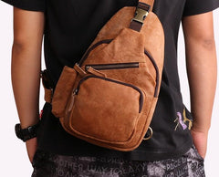 Cool Camel Leather Chest Bag Sling Bag Sling Crossbody Bags For Men - imessengerbags