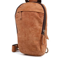 Cool Brown Mens Leather One Shoulder Backpack Chest Bag Sling Bag For Men