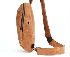 Cool Brown Mens Leather One Shoulder Backpack Chest Bag Sling Bag For Men