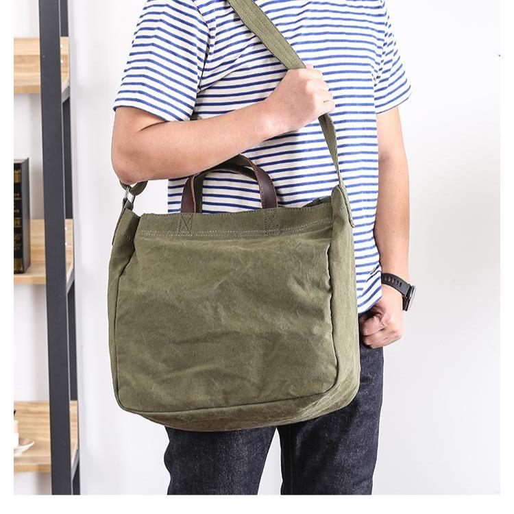 Small Messenger Canvas Tote Bag with Long Straps