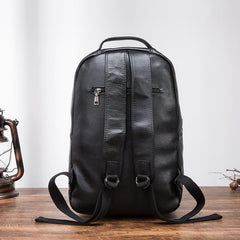 Black Cool Mens Leather College Backpack Laptop Backpack Black Travel Backpack for Men - imessengerbags