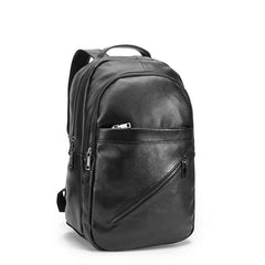 Black Cool Mens Leather College Backpack Laptop Backpack Black Travel Backpack for Men - imessengerbags