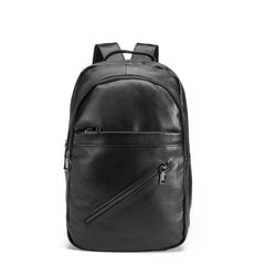 Black Cool Mens Leather College Backpack Laptop Backpack Black Travel Backpack for Men - imessengerbags