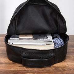 Black Mens Leather Laptop Backpack College Backpack Black Travel Backpack for Men - imessengerbags