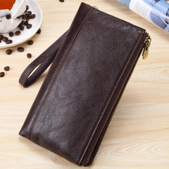 Fashion Black Leather Men's Bifold Long Wallet Brown Wristlet Wallet Clutch Wallet For Men - imessengerbags