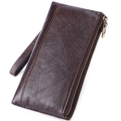 Fashion Black Leather Men's Bifold Long Wallet Brown Wristlet Wallet Clutch Wallet For Men - imessengerbags