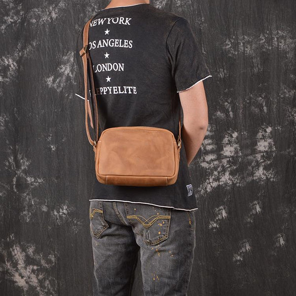 Cool Brown Leather Men's Small Shoulder Bag Messenger Bag Side Bag For Men