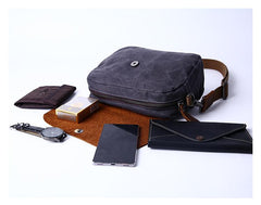Casual Waxed Canvas Leather Mens MIni Side Bag Gray Courier Bag Messenger Bag for Men - imessengerbags