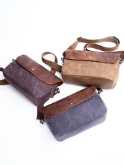 Casual Waxed Canvas Leather Mens MIni Side Bag Gray Courier Bag Messenger Bag for Men - imessengerbags