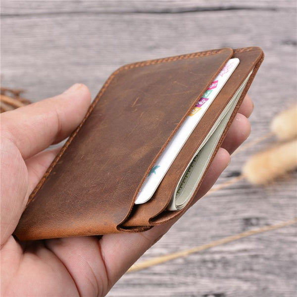 Vintage Brown Leather Men's Front Pocket Wallet Black Slim Card billfold Wallet Small Wallet For Men - imessengerbags