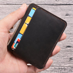 Vintage Brown Leather Men's Front Pocket Wallet Black Slim Card billfold Wallet Small Wallet For Men - imessengerbags