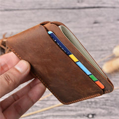 Vintage Brown Leather Men's Front Pocket Wallet Black Slim Card billfold Wallet Small Wallet For Men - imessengerbags