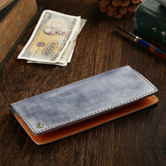 Simple Handmade Mens Brown Slim Long Wallet Blue Bifold Slim Card Wallet Clutch Wallet For Men - imessengerbags