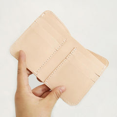 Handmade Mens Leather Vertical Beige Small billfold Wallet Slim Small Bifold Wallets for Men - imessengerbags