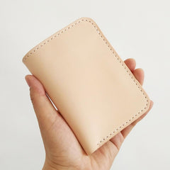 Handmade Mens Leather Vertical Beige Small billfold Wallet Slim Small Bifold Wallets for Men - imessengerbags