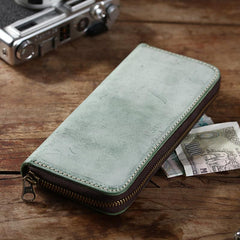 Simple Handmade Mens Red Long Wallet Blue Bifold Long Card Wallet Clutch Zipper Wallet For Men - imessengerbags