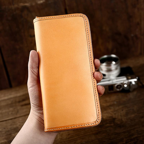 Handmade Vintage Mens Leather Black Long Wallet Dark Brown Cool Long Card Wallet for Men - imessengerbags