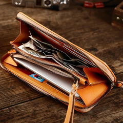 Handmade Vintage Mens Leather Black Long Wallet Dark Brown Cool Long Card Wallet for Men - imessengerbags