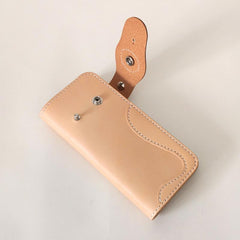 Simple Japanese-Style Mens Leather Long Wallets Light Beige Bifold Card Wallet For Men