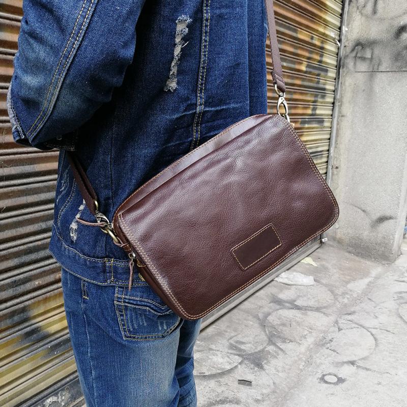 Vintage Leather Mens Dark Brown Small Messenger Bag Shoulder Bags Side Bag for Men - imessengerbags