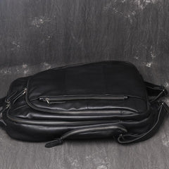 Black Leather Men's 14inch Computer Backpack Travel Backpack College Backpack For Men - imessengerbags