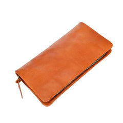 Cool Leather Mens Black Slim Long Wallet Zipper Bifold Card Wallet Clutch Wallet For Men - imessengerbags