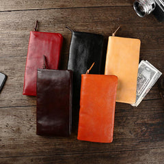 Cool Leather Mens Black Slim Long Wallet Zipper Bifold Card Wallet Clutch Wallet For Men - imessengerbags
