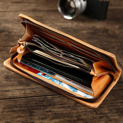 Cool Leather Mens Black Slim Long Wallet Zipper Bifold Card Wallet Clutch Wallet For Men - imessengerbags