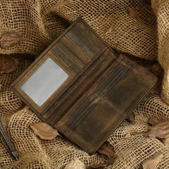 Slim Vintage MENS Leather Bifold Wallet Long and Small Wallet billfold Wallet for MEN - imessengerbags