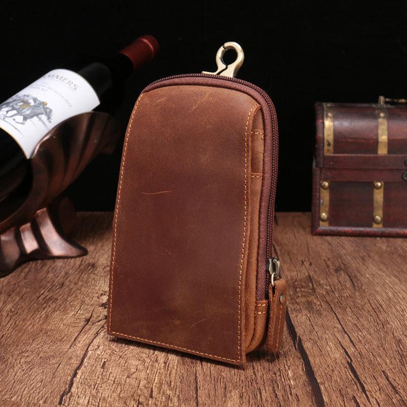 Small Mens Leather CELL PHONE HOLSTER Belt Bag Belt Pouch Waist Bag For Men - imessengerbags